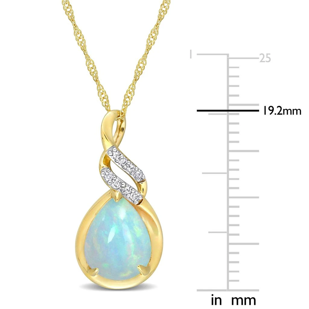 商品Mimi & Max|1 1/5 CT TGW Ethiopian Blue Opal and Diamond Accent Twist Pendant with Chain in 10K Yellow Gold,价格¥1373,第2张图片详细描述