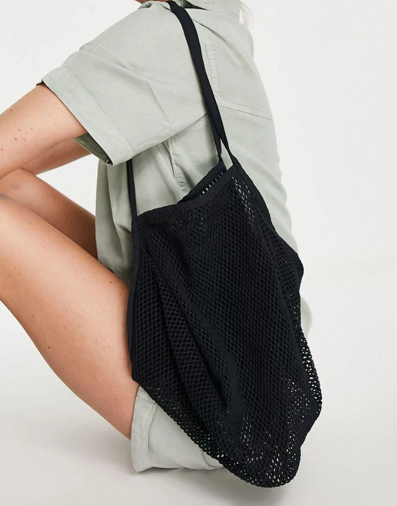 商品ASOS|ASOS DESIGN string tote beach bag in black,价格¥40,第4张图片详细描述