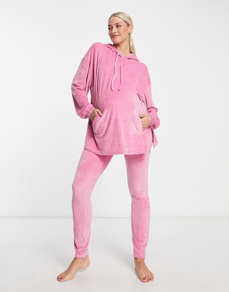 ASOS DESIGN Maternity lounge velour hoodie & legging set in pink商品第4张图片规格展示