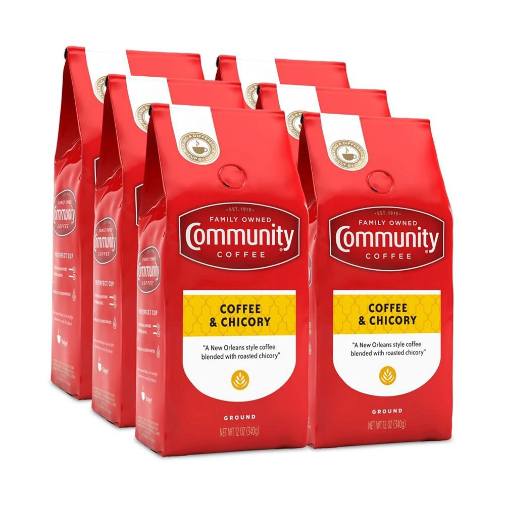 商品Community Coffee|Coffee and Chicory Medium-Dark Roast, 12 Oz - 6 Pack,价格¥463,第1张图片
