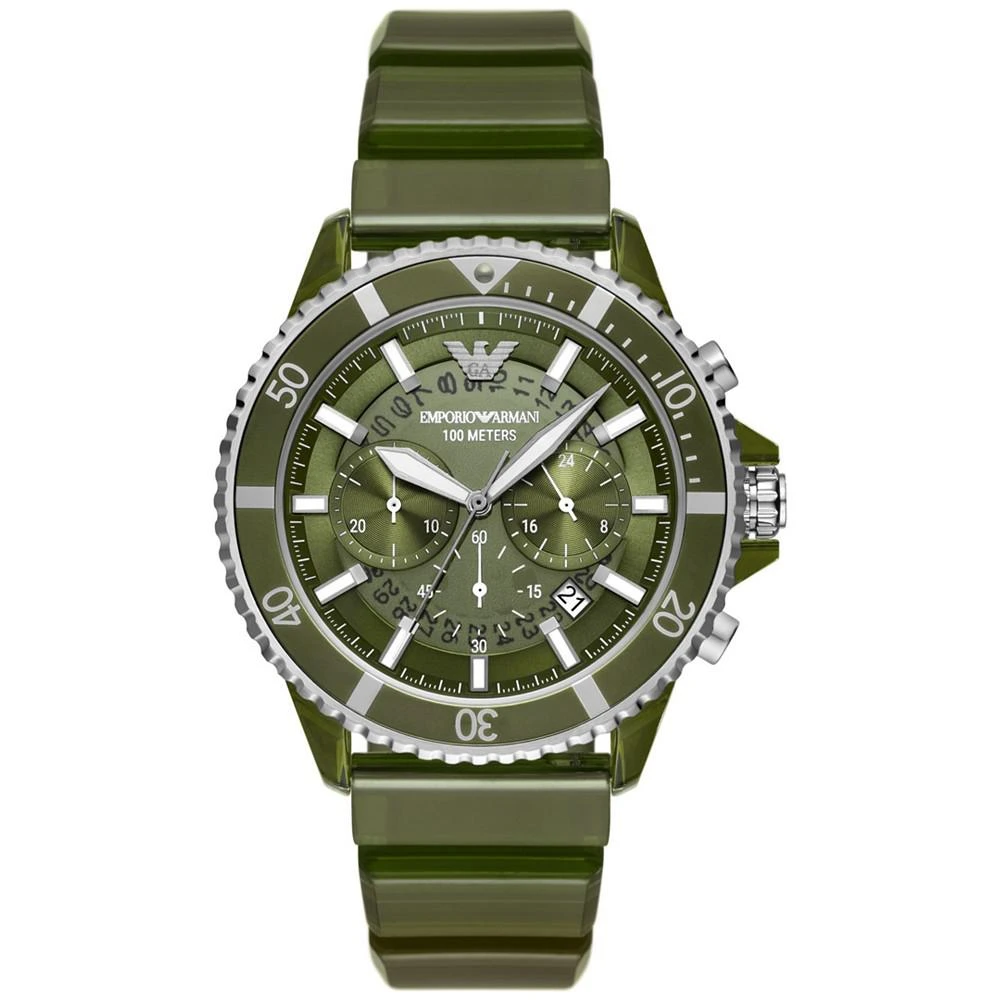 商品Emporio Armani|Men's Chronograph Olive Polyurethane Strap Watch 44mm,价格¥2210,第1张图片