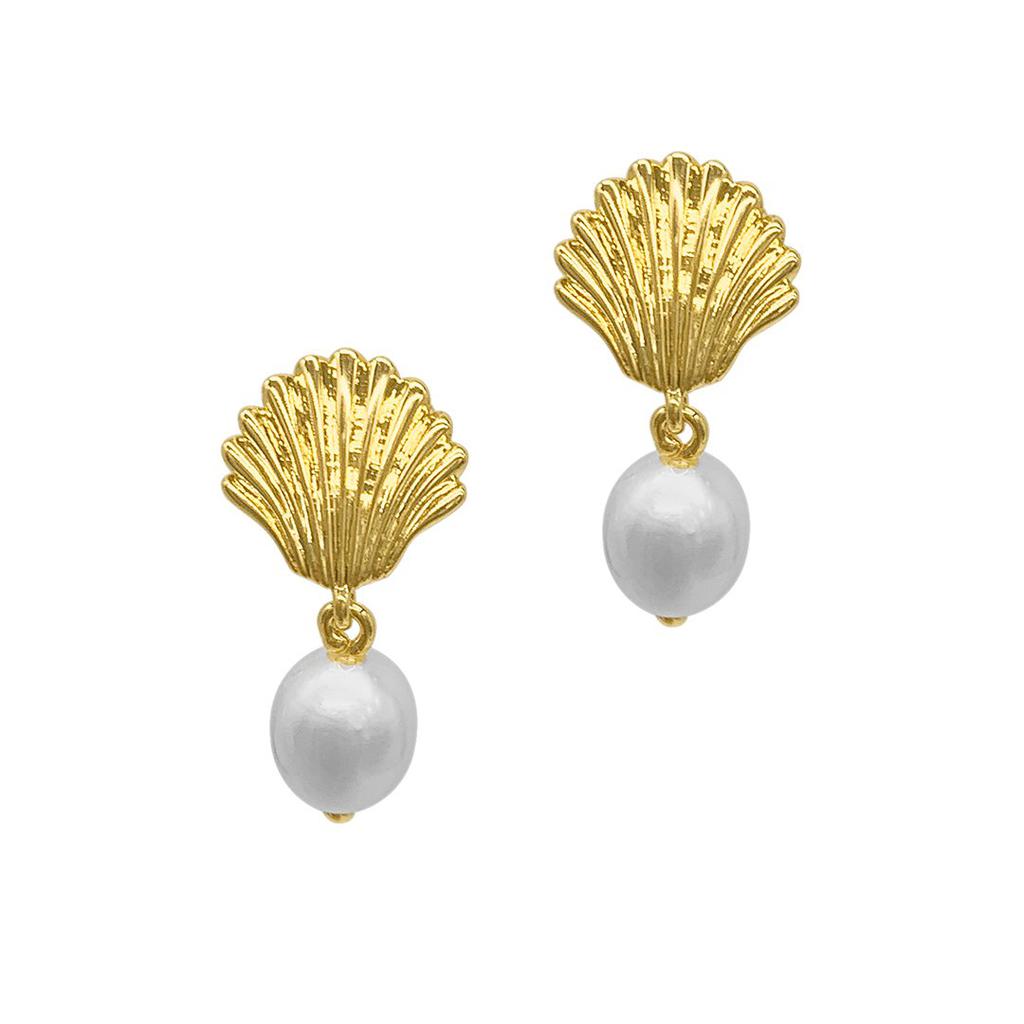Adornia Seashell and Pearl Drop Earrings gold商品第1张图片规格展示