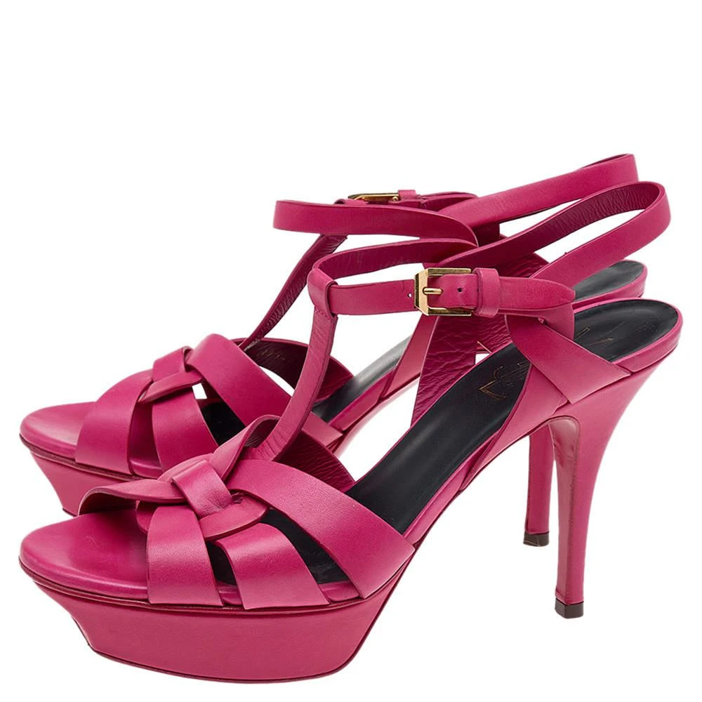 商品[二手商品] Yves Saint Laurent|Saint Laurent Pink Leather Tribute Platform Pumps Size 38,价格¥3043,第4张图片详细描述