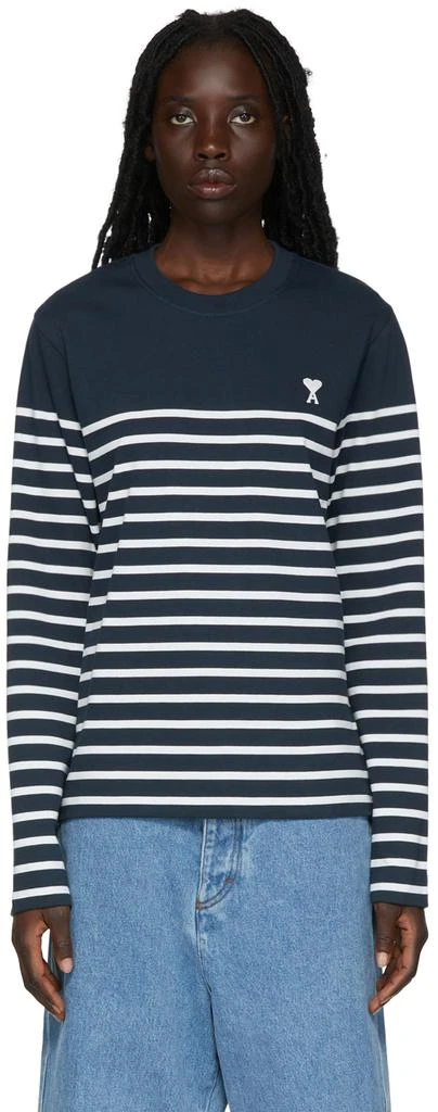 商品AMI|SSENSE Exclusive Navy & White Stripe Long Sleeve T-Shirt,价格¥463,第1张图片