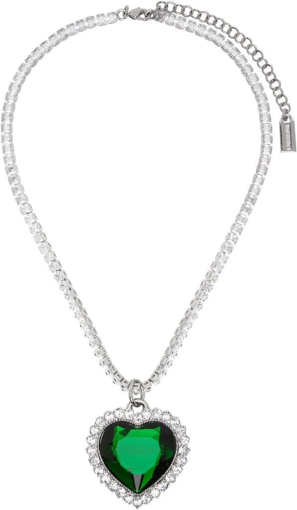 Silver & Green Crystal Heart Necklace商品第1张图片规格展示