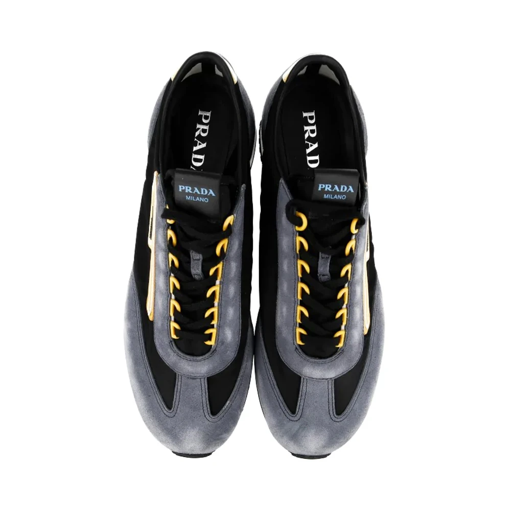 PRADA 男士黑色灰色拼色皮革运动鞋 2EG276-3KUY-F0002 商品