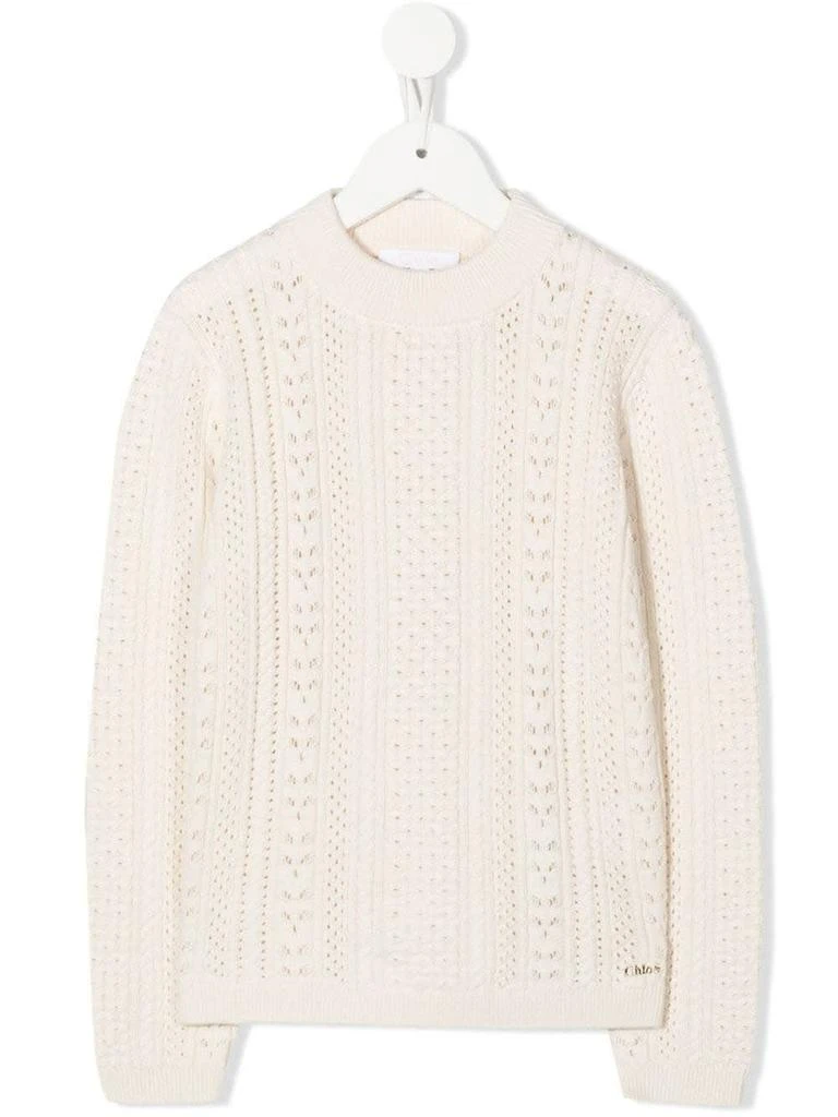 商品Chloé|Chloé Kids Ivory High Neck Sweater,价格¥1526,第1张图片