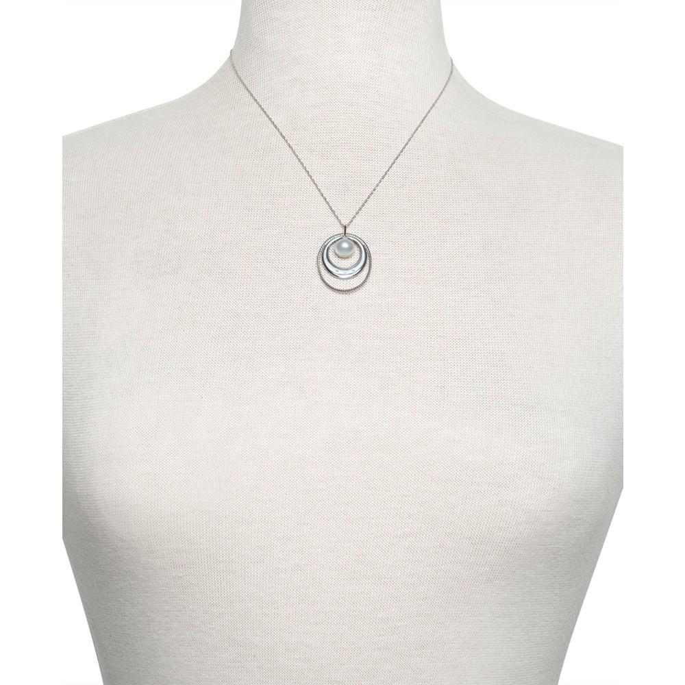 Cultured Freshwater Pearl (9mm) & Diamond Accent 18" Pendant Necklace in 14k Gold & Sterling Silver商品第2张图片规格展示