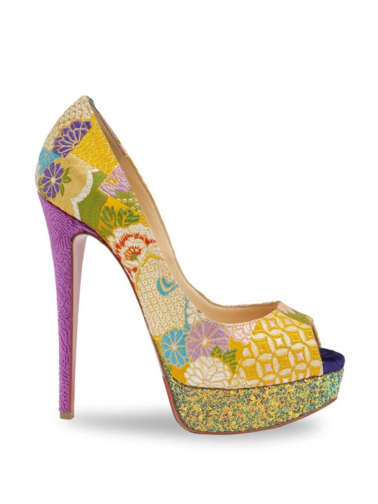 商品Christian Louboutin|Classique Lady Peep 150 Floral & Glitter Platform Peep Toe Pumps,价格¥7312,第5张图片详细描述