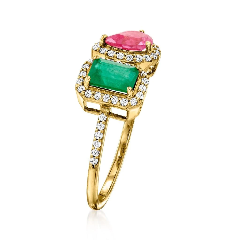 商品Ross-Simons|Emerald and . Pink Sapphire Toi Et Moi Ring With . Diamonds in 14kt Yellow Gold,价格¥6000,第3张图片详细描述