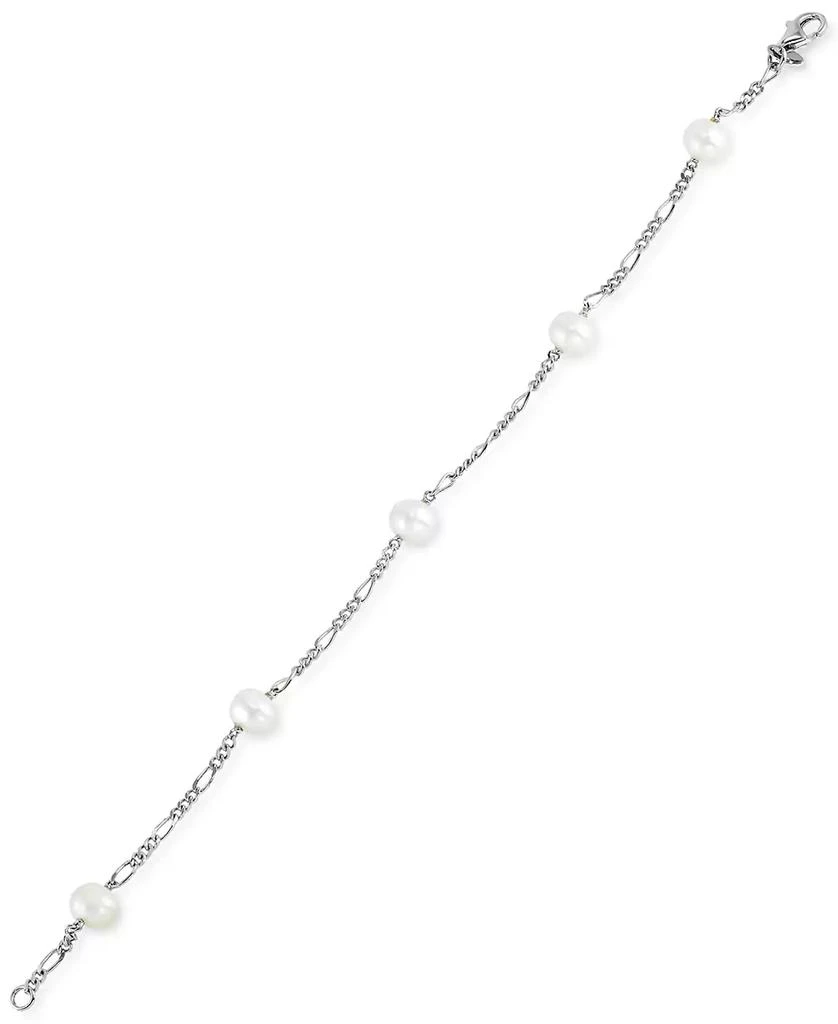 商品Macy's|Cultured Freshwater Potato Pearl (6 - 6-1/2mm) Station Figaro Link Bracelet in Sterling Silver,价格¥344,第4张图片详细描述