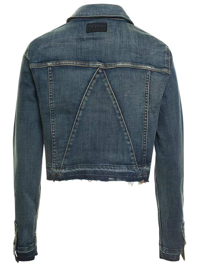 商品Ganni|Blue Cropped Jacket With Branded Buttons And Logo Patch In Stretch Cotton Denim Woman,价格¥1748,第2张图片详细描述