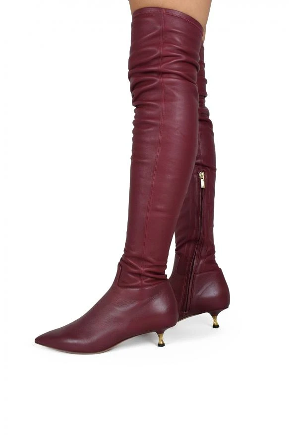 商品Valentino|Luxury shoes for women valentino over the knee boots bordeaux leather twisted heel,价格¥4208,第2张图片详细描述