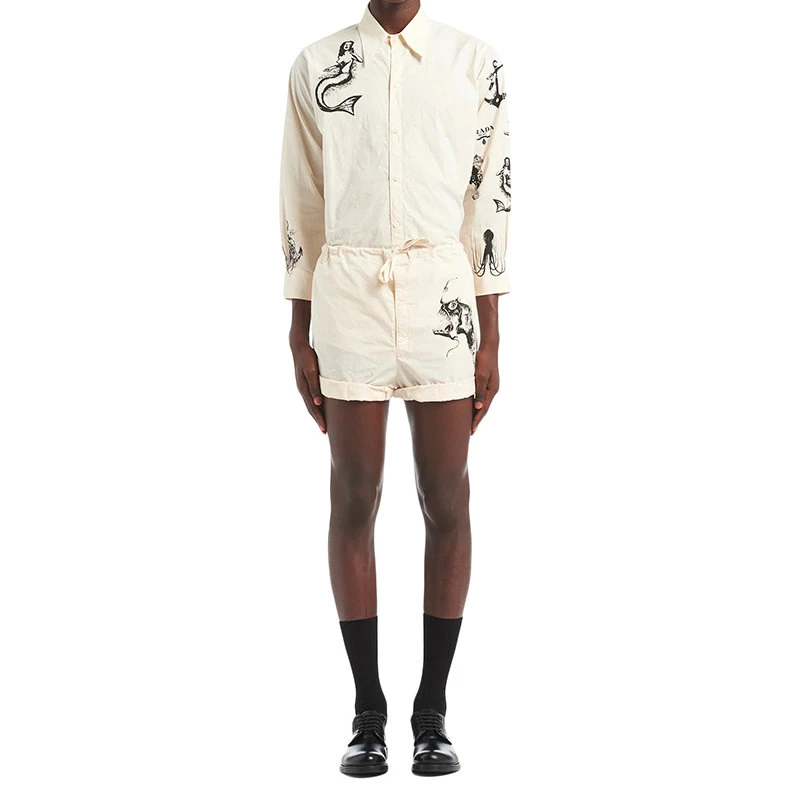 商品Prada|【预售3-7天】普拉达  男士象牙色印花棉质百慕大短裤SPH173_10IU_F0304_S_221,价格¥6609,第4张图片详细描述