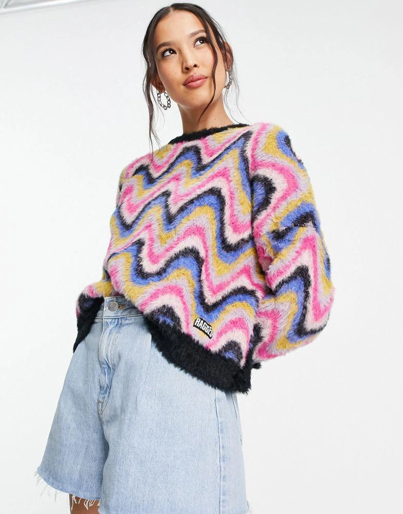 商品The Ragged Priest|The Ragged Priest fluffy knitted jumper in rainbow wave,价格¥263,第1张图片