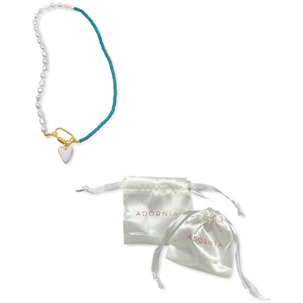 Turquoise and Freshwater Pearl Lock and Heart Pendant Necklace商品第2张图片规格展示