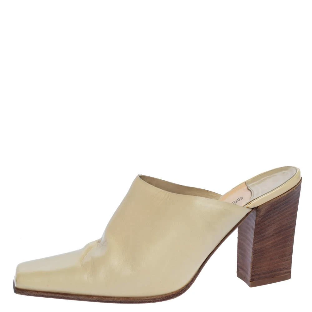 商品[二手商品] Sergio Rossi|Sergio Rossi Cream Leather Block Heel Square Toe Mules Size 39,价格¥1324,第2张图片详细描述