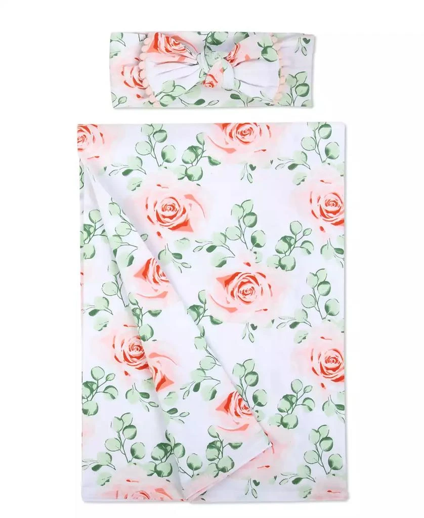 商品Baby Essentials|Baby Girls Soft Floral Swaddle Wrap Blanket with Matching Headband, 2 Piece Set,价格¥83,第1张图片