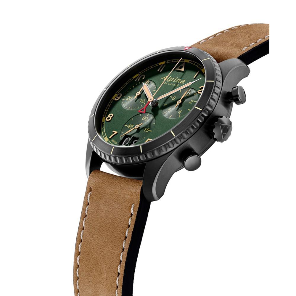 商品Alpina|Men's Swiss Chronograph Startimer Pilot Brown Leather Strap Watch 44mm,价格¥8028,第4张图片详细描述