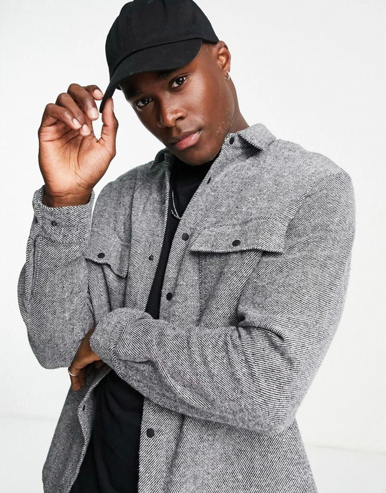 商品ASOS|ASOS DESIGN twill overshirt in black with snap buttons,价格¥192,第4张图片详细描述