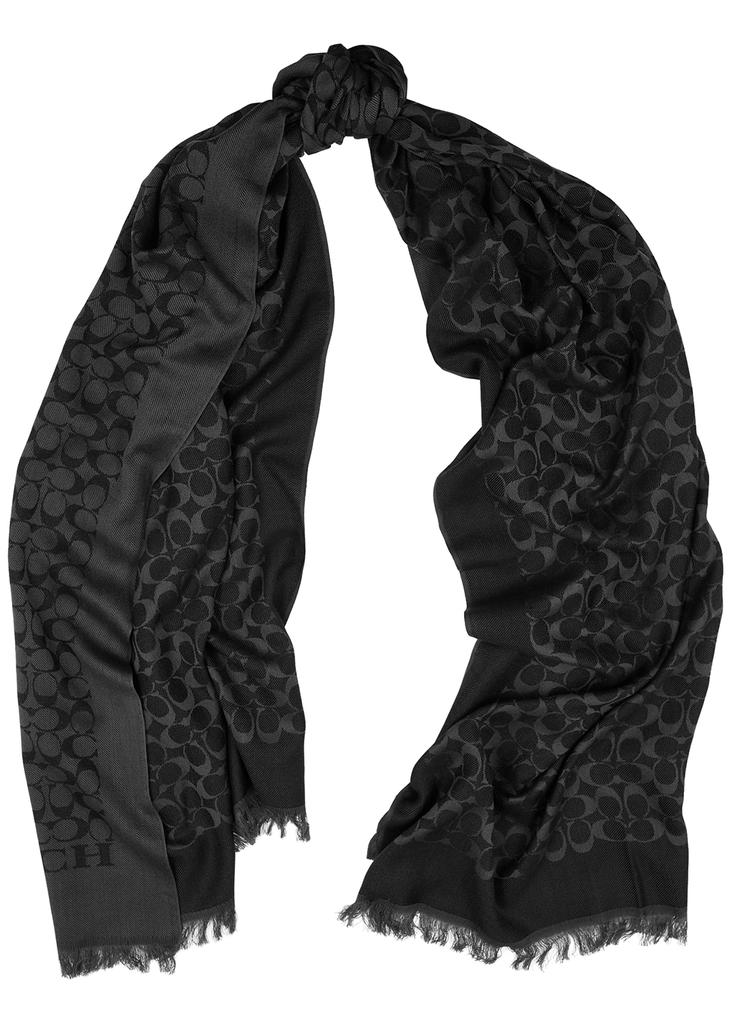 Logo-jacquard silk and cotton-blend scarf商品第1张图片规格展示