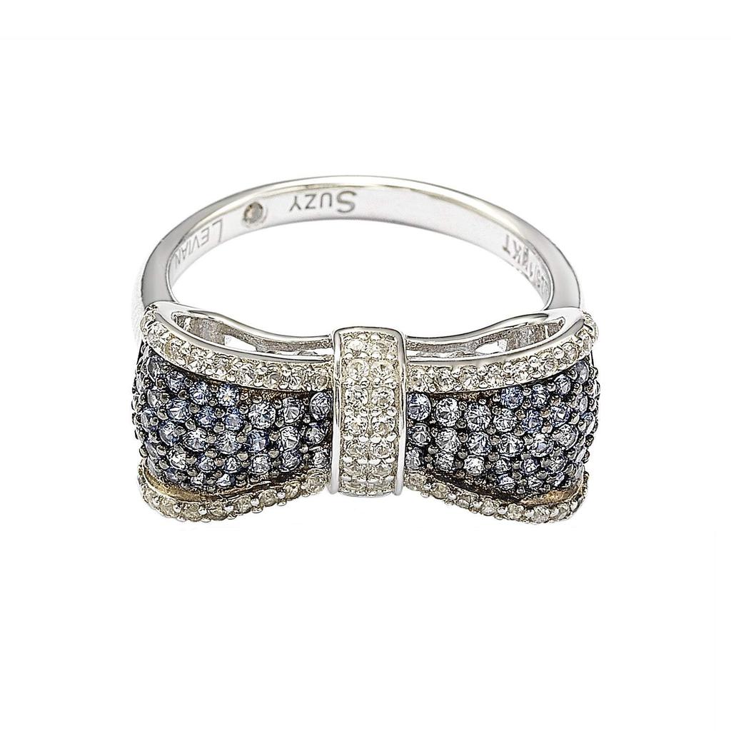 Suzy Levian Sterling Silver Blue & White Sapphire & Diamond Accent Bow Ring商品第6张图片规格展示