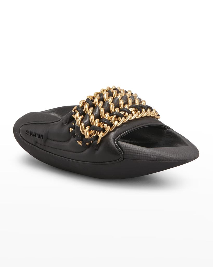 B It Quilted Leather Chain Slide Sandals商品第2张图片规格展示