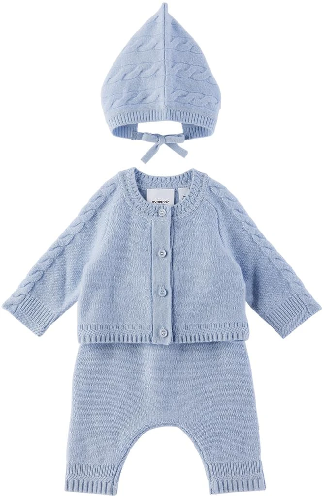 商品Burberry|三件装蓝色羊绒婴儿套装,价格¥5525,第1张图片