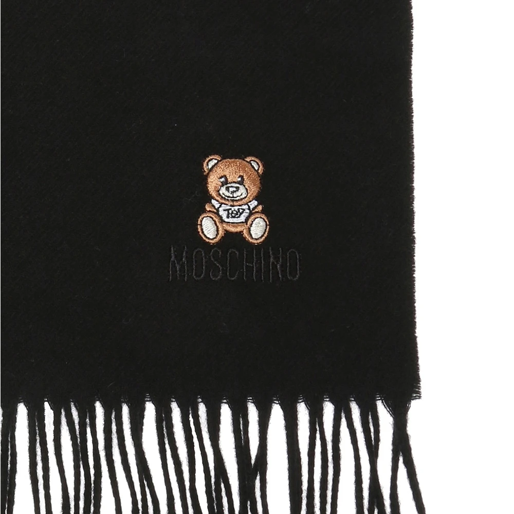 Moschino 男女同款黑色羊毛流苏时尚百搭小熊图案刺绣围巾 50091-M516-6016 商品