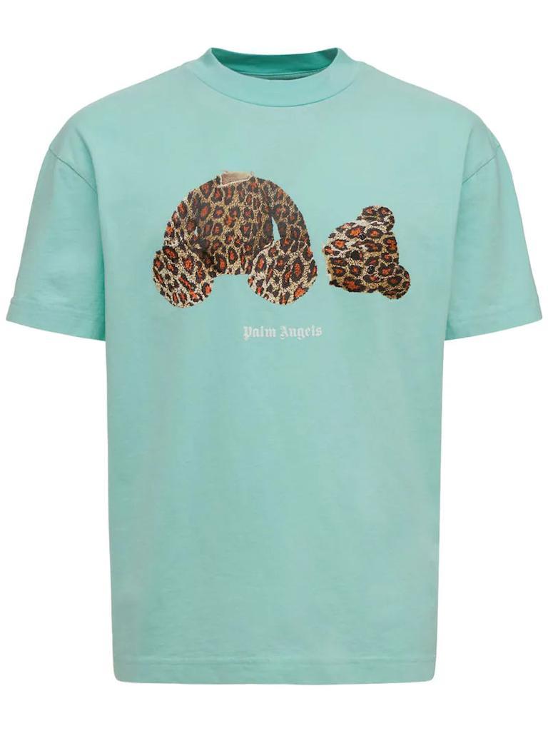 商品Palm Angels|PALM ANGELS LOGO PRINT TEDDY BEAR T-SHIRT IN SEAFOAM BROWN,价格¥2265,第1张图片