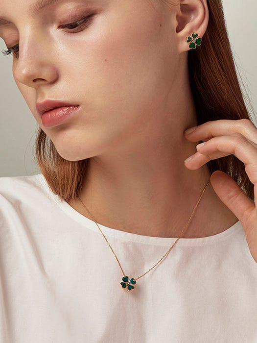 商品hyeres-lor|Bonne Chance Silver Enamel Necklace - Green,价格¥1255,第4张图片详细描述