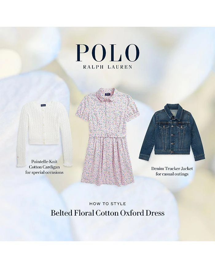 商品Ralph Lauren|Girls' Belted Floral Cotton Oxford Dress - Little Kid, Big Kid,价格¥352,第2张图片详细描述