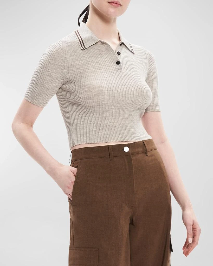 商品Theory|Regal Wool Ribbed Polo Shirt with Tipping,价格¥917,第1张图片