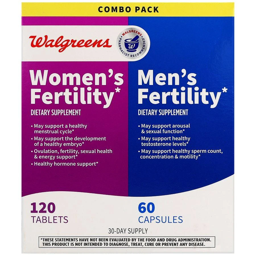 商品Walgreens|Women's Fertility Tablets & Men's Fertility Capsules Combo Pack,价格¥195,第1张图片