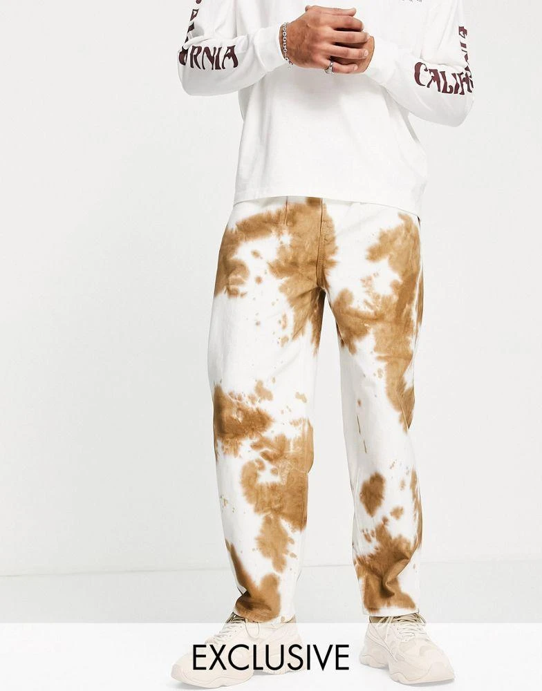 商品Reclaimed Vintage|Reclaimed Vintage inspired unisex barrell leg jeans in tie dye cow print,价格¥114,第1张图片