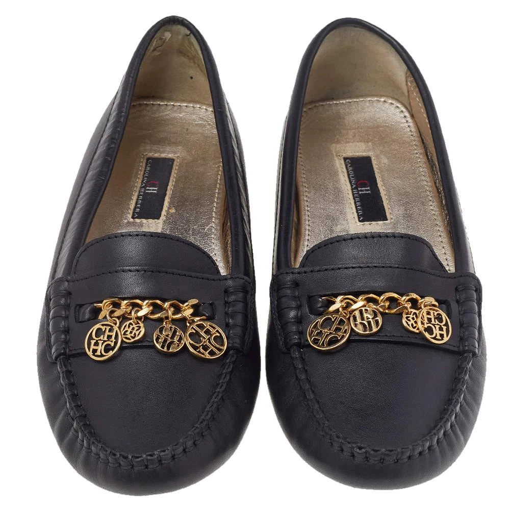 商品[二手商品] Carolina Herrera|CH Carolina Herrera Black Leather Logo Charm Detail Slip On Loafers Size 39,价格¥2244,第3张图片详细描述