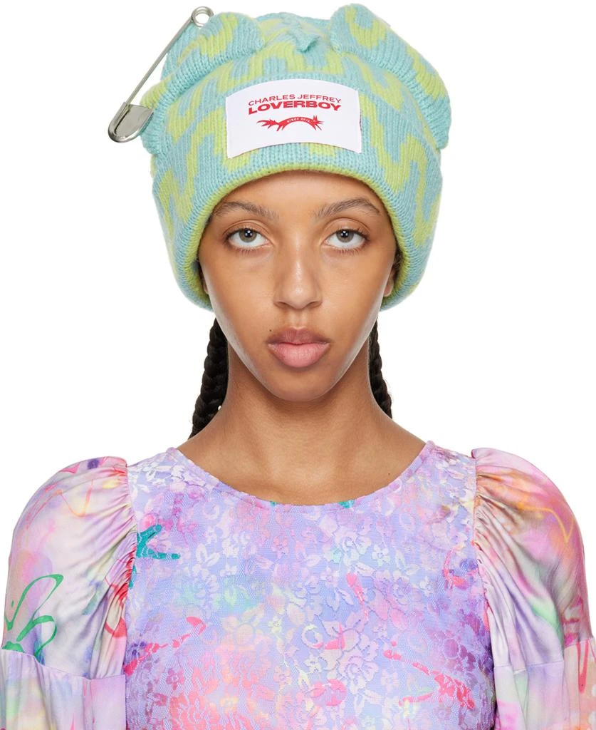 商品Charles Jeffrey Loverboy|SSENSE Exclusive Blue Chunky Punk Ears Beanie,价格¥933,第1张图片