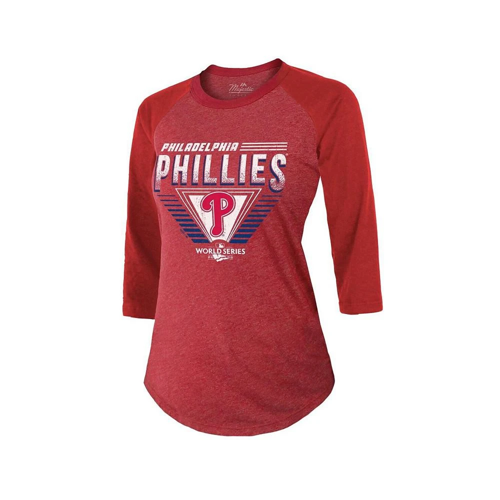 商品Majestic|Women's Threads Red Philadelphia Phillies 2022 World Series 3/4 Length Raglan Sleeve T-shirt,价格¥275,第3张图片详细描述