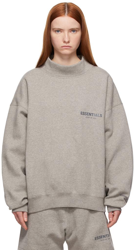 Grey Pullover Mockneck Sweatshirt商品第1张图片规格展示