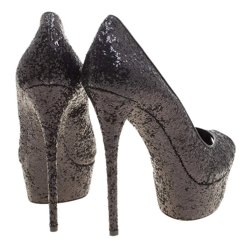 商品[二手商品] CASADEI|Casadei Black Glitter Peep Toe Platform Pumps Size 38.5,价格¥1263,第5张图片详细描述