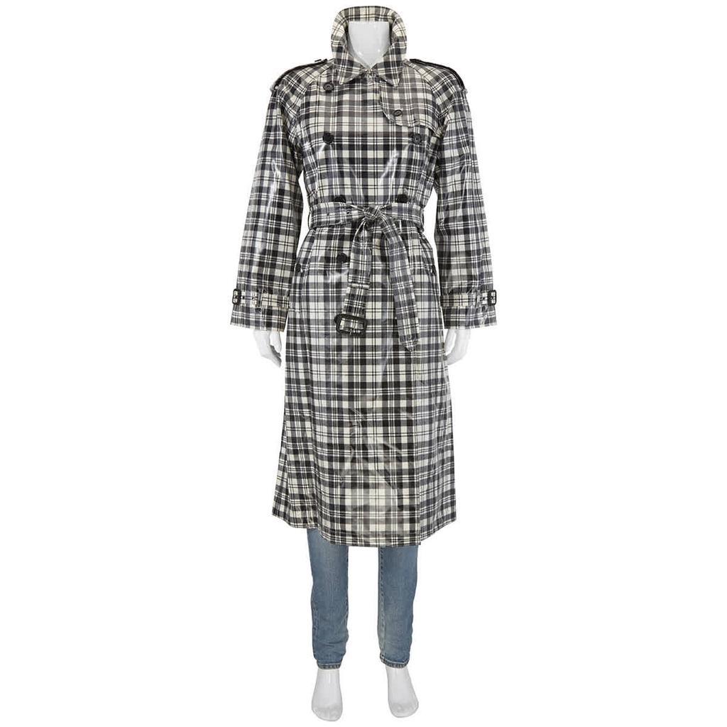 商品Burberry|Ladies Black / White Eastheath Plaid Wool Raincoat,价格¥13827,第1张图片