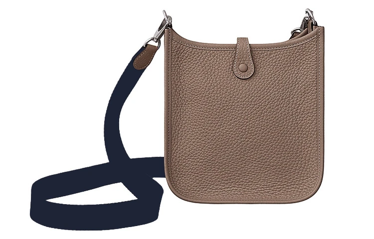 商品[国内直发] Hermes|爱马仕 Evelyne 16 伊芙琳银扣深蓝色肩带 Taurillon Clemence皮革 斜挎单肩包 迷你 女款 大象灰/靛蓝色,价格¥24786,第4张图片详细描述