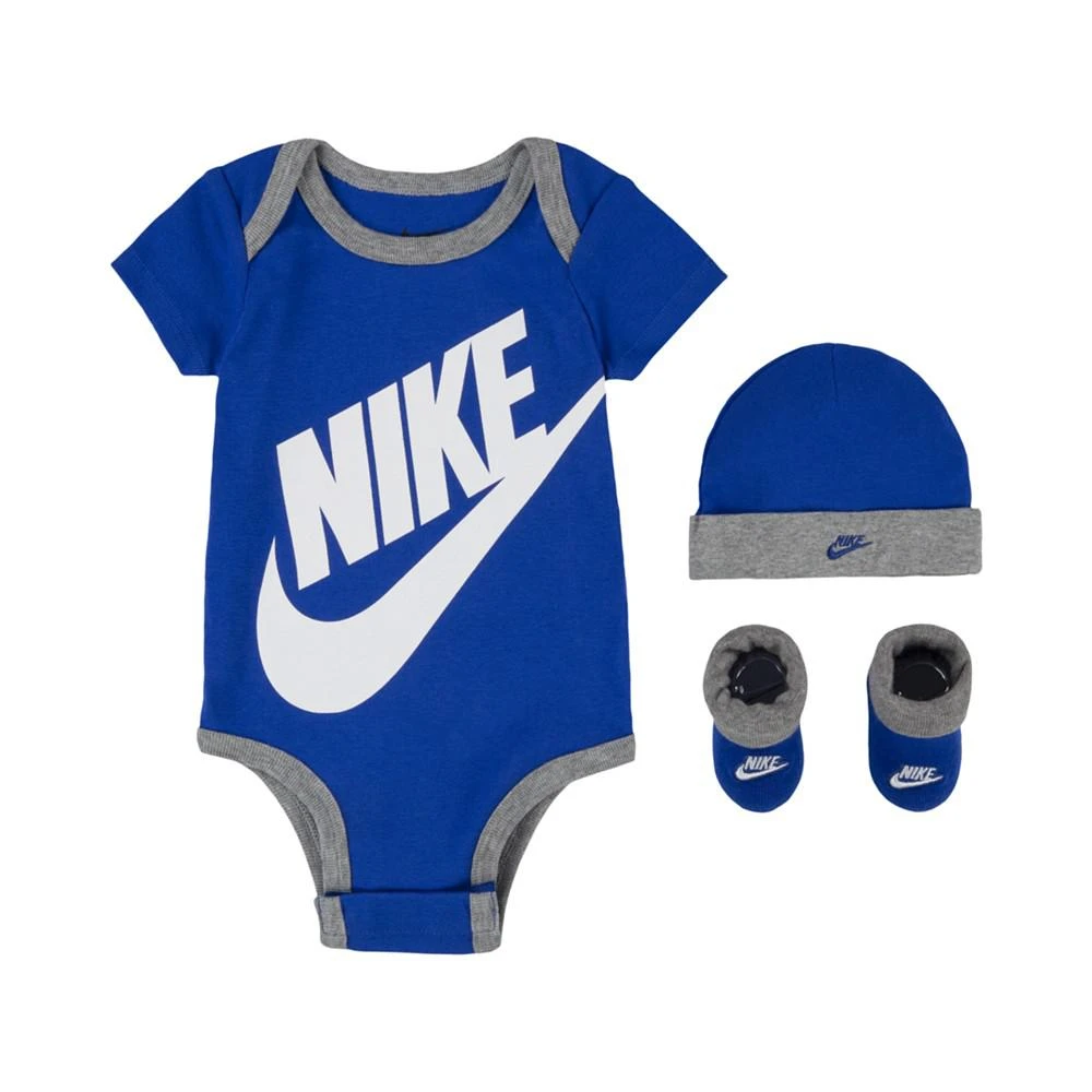 商品NIKE|Baby Boys or Baby Girls Futura Logo Bodysuit, Beanie, and Booties, 3 Piece Gift Box Set,价格¥193,第1张图片
