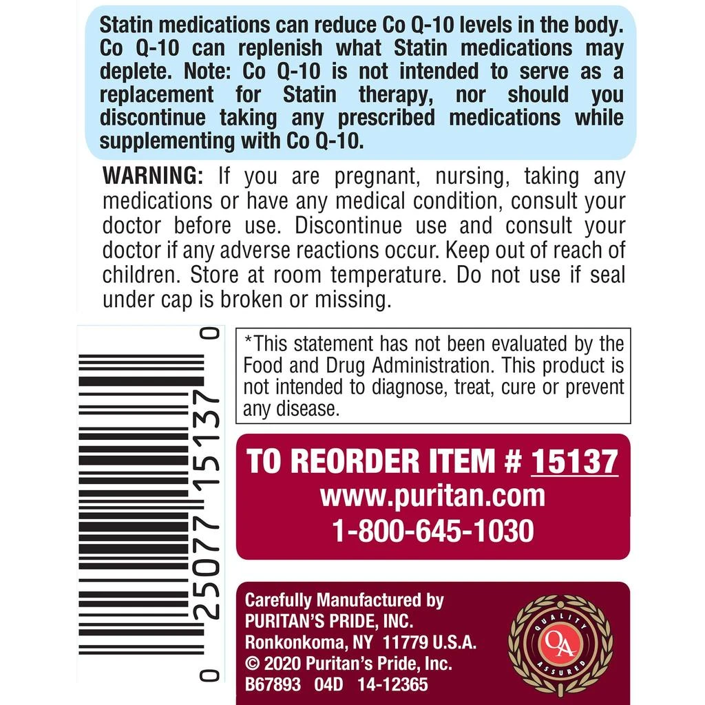 商品Puritan's Pride|Puritan's Pride, Qsorb Coq10 100 Mg Supports Heart Health Total 2 Pack of 240 Softgels, 480 Count,价格¥393,第3张图片详细描述