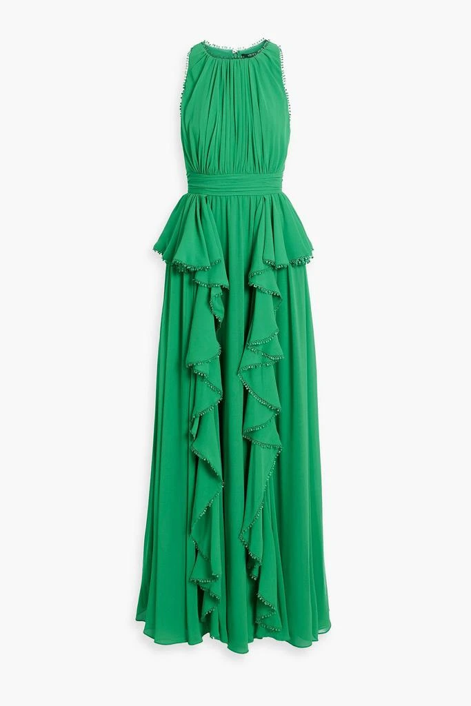 商品Badgley Mischka|Crochet-trimmed ruffled crepe midi dress,价格¥2228,第1张图片