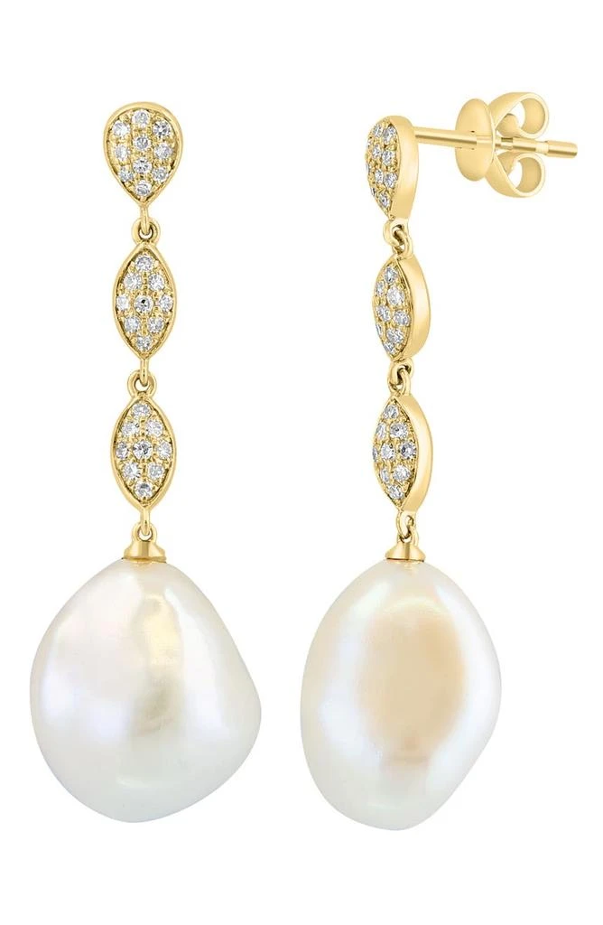 商品Effy|14K Gold Diamond & Freshwater Pearl Drop Earrings - 0.27ct.,价格¥6485,第1张图片