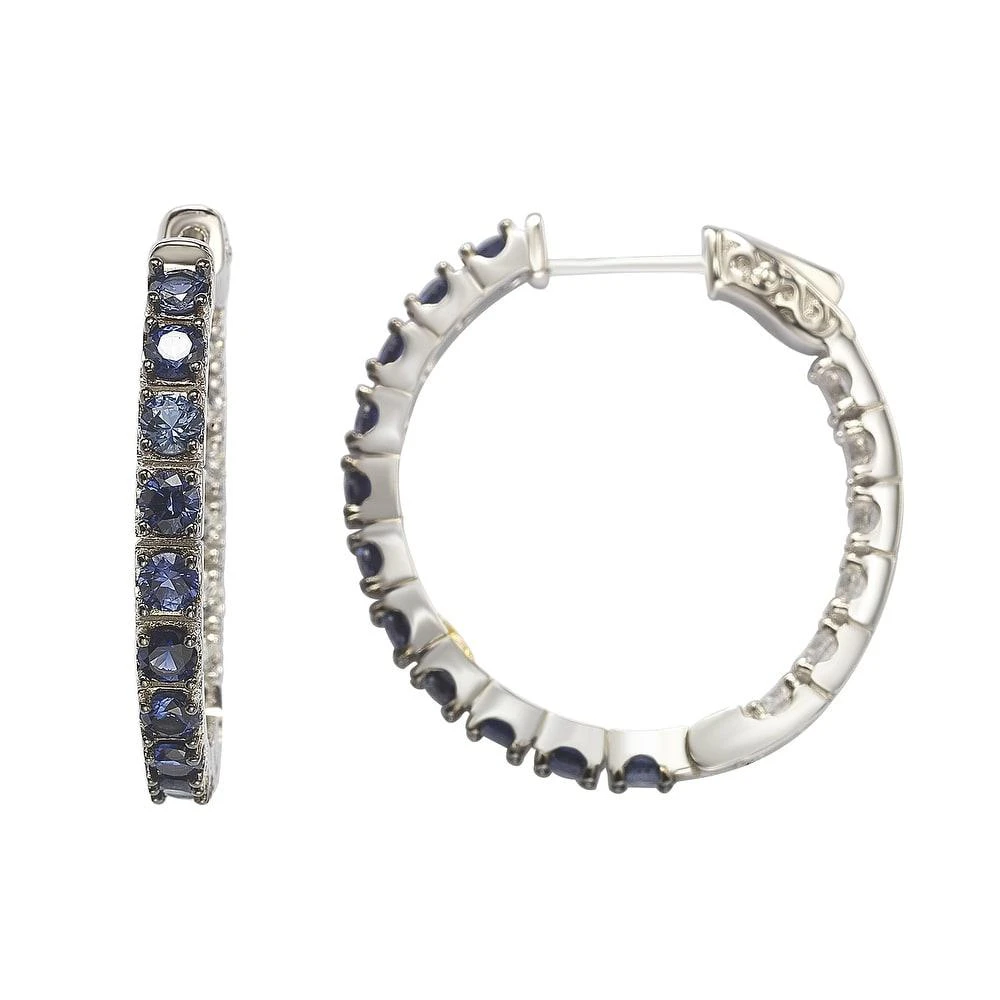 商品Suzy Levian|Sterling Silver Blue Sapphire and Diamond Accent Hoop Earring,价格¥1978,第1张图片