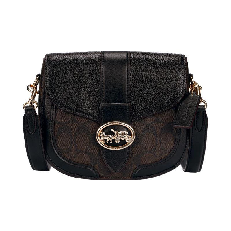 商品Coach|美国直邮 COACH蔻驰 【杨紫同款】21新品Georgie马车标logo马鞍包浅卡其配白色C2806,价格¥2583,第1张图片