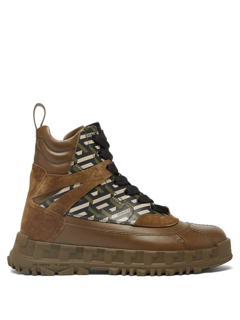 商品Versace|La Greca high-top leather and suede trainers,价格¥2453,第1张图片