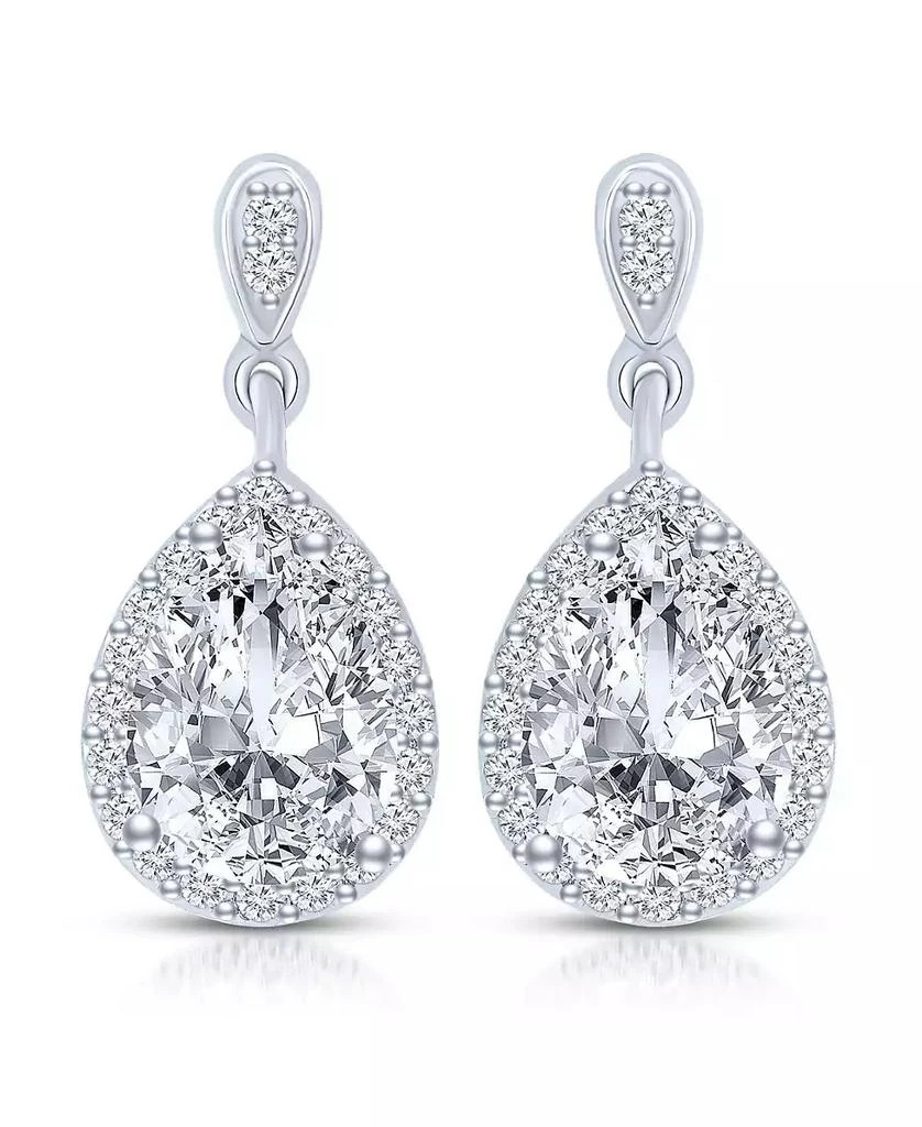 商品Genevive|Cubic Zirconia Sterling Silver White Gold Plated Pear Shape Drop Earrings,价格¥225,第1张图片